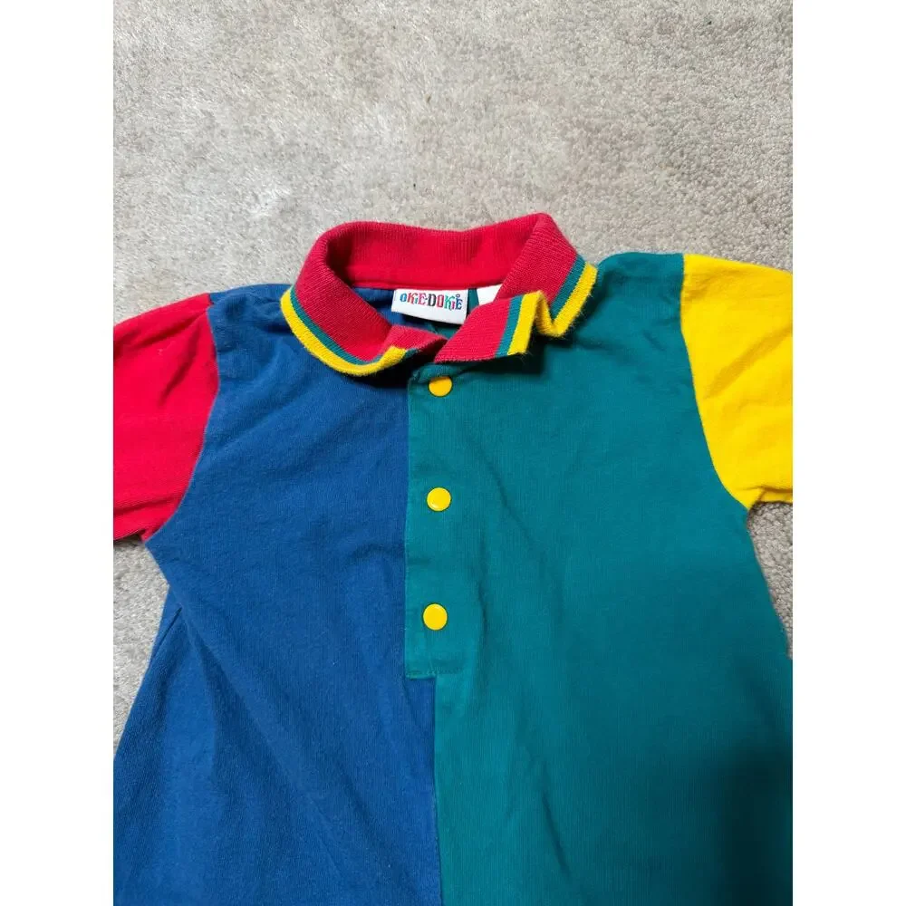 Vintage Okie Dokie Size 12 Mo Color Block One Piece Jumpsuit